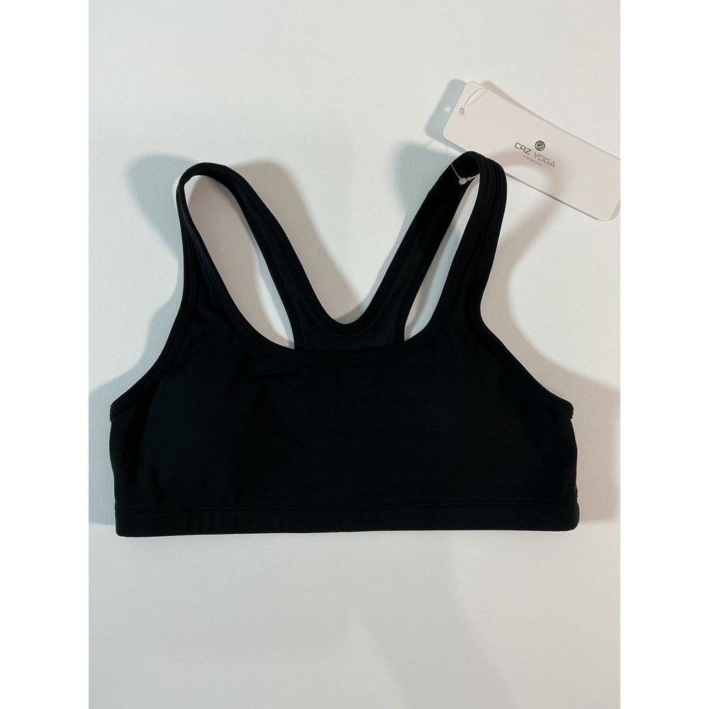NWT CRZ YOGA Girls Butterluxe Racerback Sports Bra Black Size Youth L